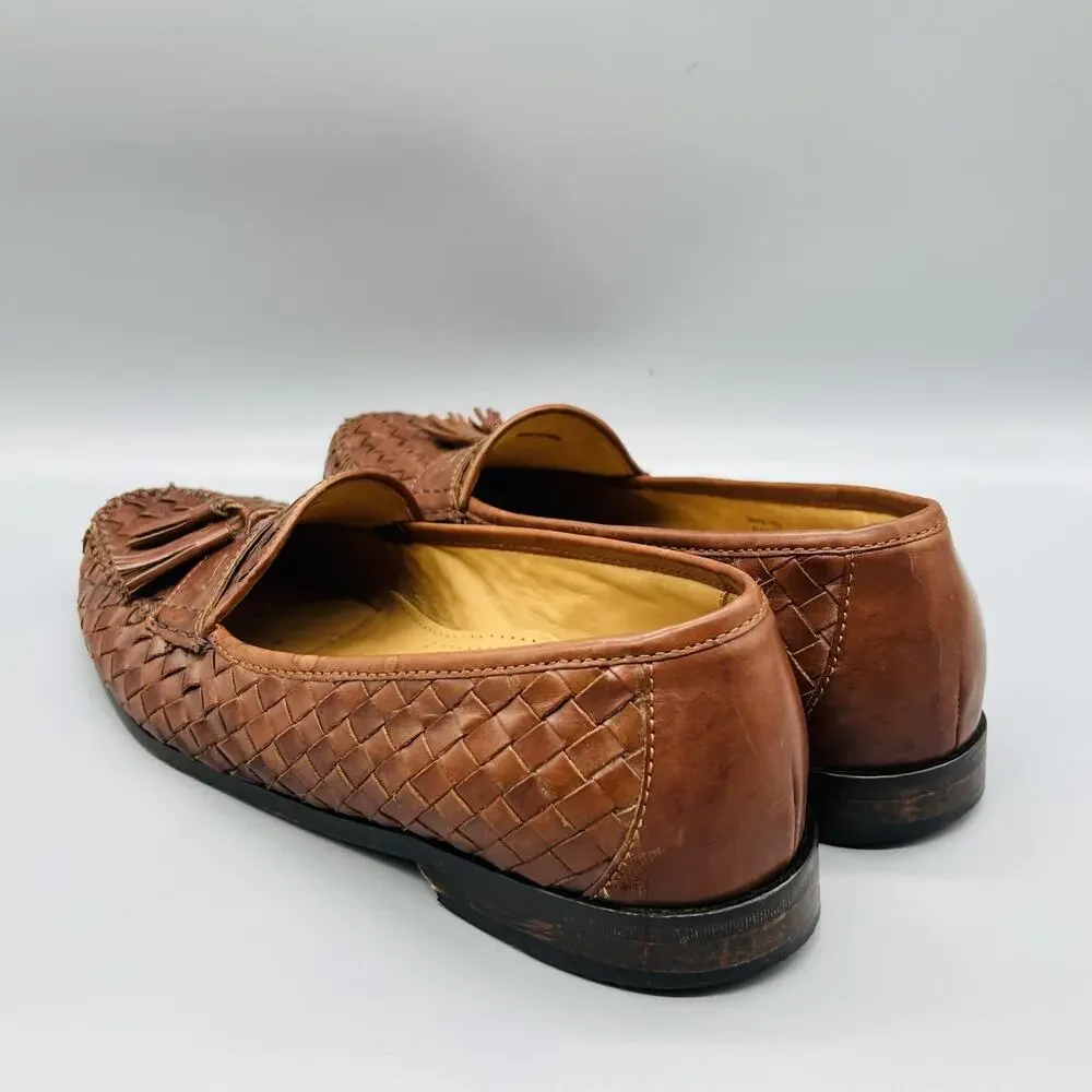 Cole Haan Shoes Mens 13 Brown Leather Woven Tassel Loafers Slip On Vtg Moc Toe